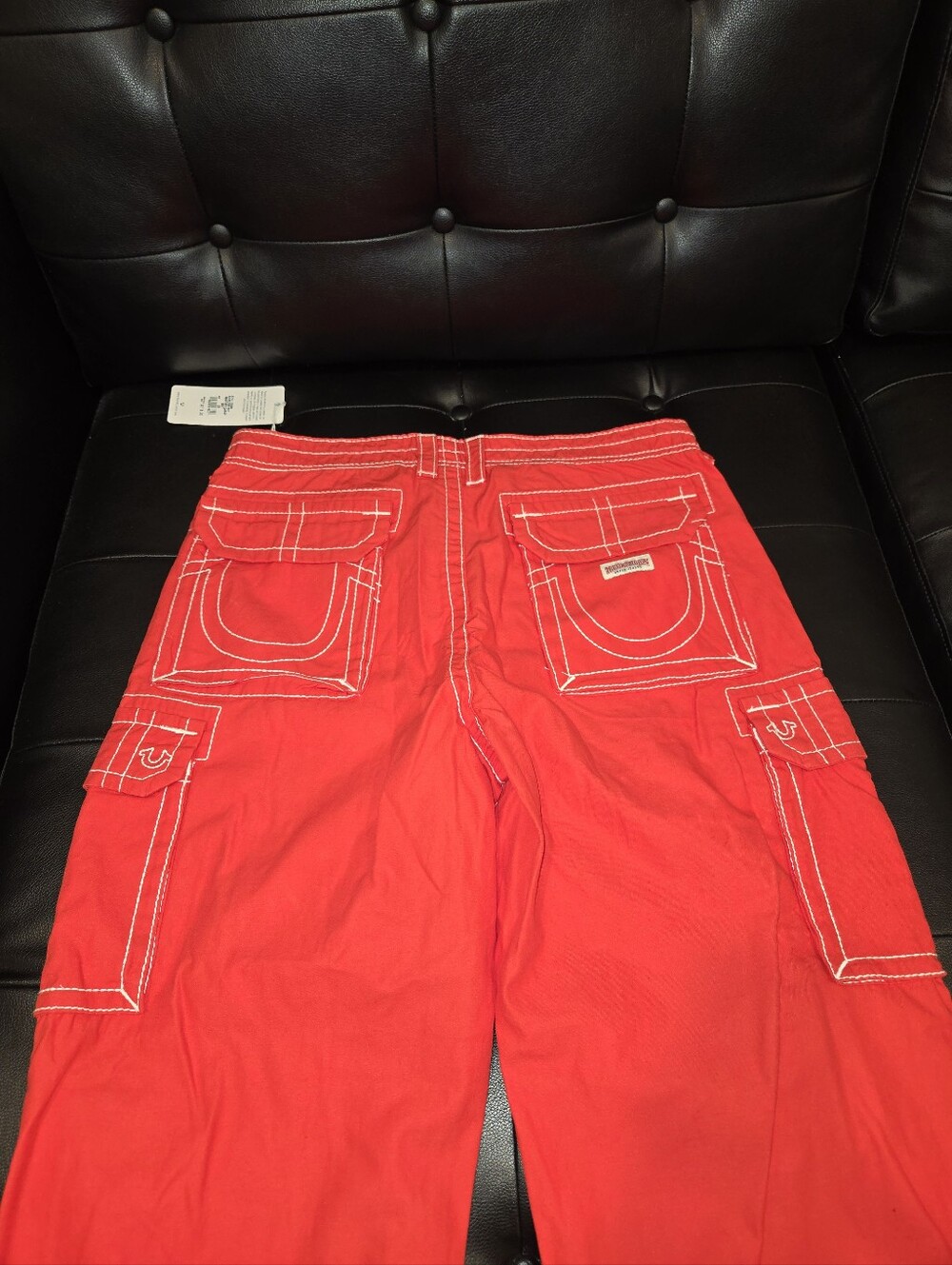 True Religion Red Cargo Pants with Contrast Stitching - Picture 8 of 10